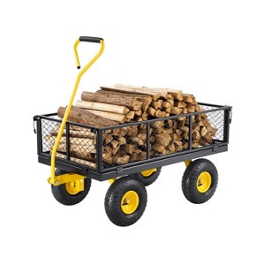 VEVOR 680 Lbs Steel Garden Cart on Wheels, Heavy Duty Garden Wagon Cart Pullable, Metal Outdoor Utility Yard Wagon Carts, Black - 1 of 4