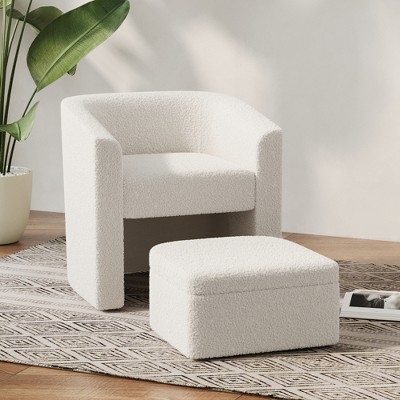 Fabric Modern Accent Sofa Chair with Footstool, Hidden Storage, and Easy Assembly for Bedroom, Office, or Reading Space