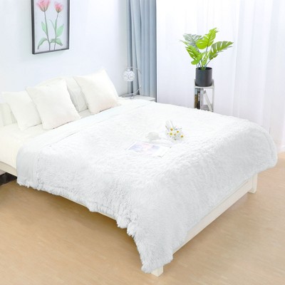 1 Pc Throw Microfiber Shaggy Sherpa Bed Blankets White - PiccoCasa