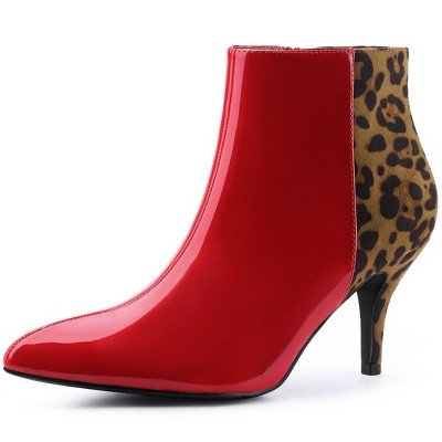 Allegra K Women's Contrast Color Leopard Print Stiletto Heel Ankle Boots
