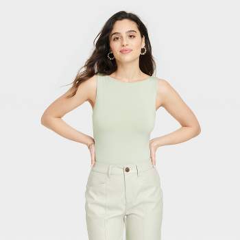 Women's Ribbed Tank Bodysuit - A New Day™ Olive Green L : Target
