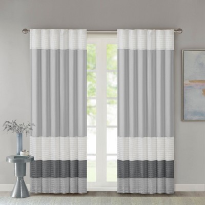 Gray Faux Silk Pintuck Light-Filtering Curtain Panel