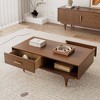 POVISON Mid Century Modern Coffee Table, Minimalist Coffee Table with 2 Drawers and 2 open shelf, walnut color, Fully Assembly, 47.22" - 3 of 4