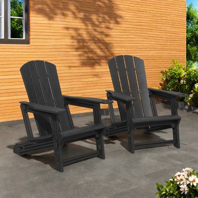 FURNIinspire Patio Accent Chairs Outdoor Folding 2PCS Chairs Adirondack Chair, Portable Chair With Handles For Backyard, Black, 31.4"*29.6"*36.4"