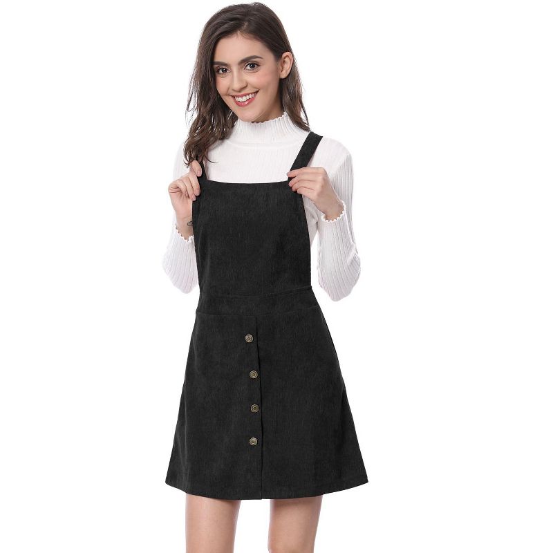 Allegra K Women's Corduroy Button Front A-Line Bib Overall Pinafore Skirts, 4 of 8
