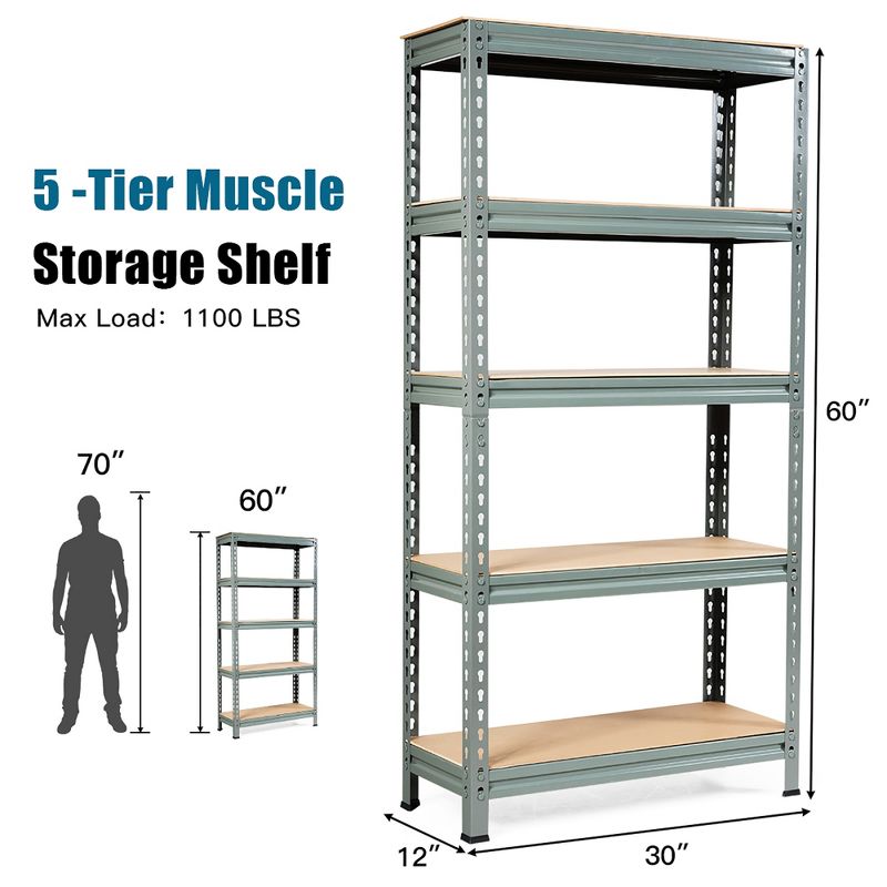 Costway 3PCS 5-Tier Metal Storage Shelves 60''Adjustable Shelves Silver\Gray\ Blue, 2 of 11