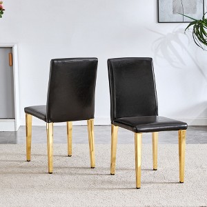 MAYEERTY Set of 2 PU Dining Chairs with Gold Metal Legs, Modern Chairs Set for Kitchen Dining Room Living Room, Black - 1 of 4