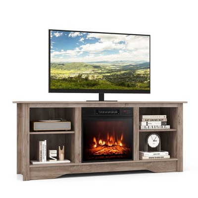 Tangkula 58" TV Stand w/ 18" Electric Fireplace Heater 3-Adjustable Shelves for 65" TV