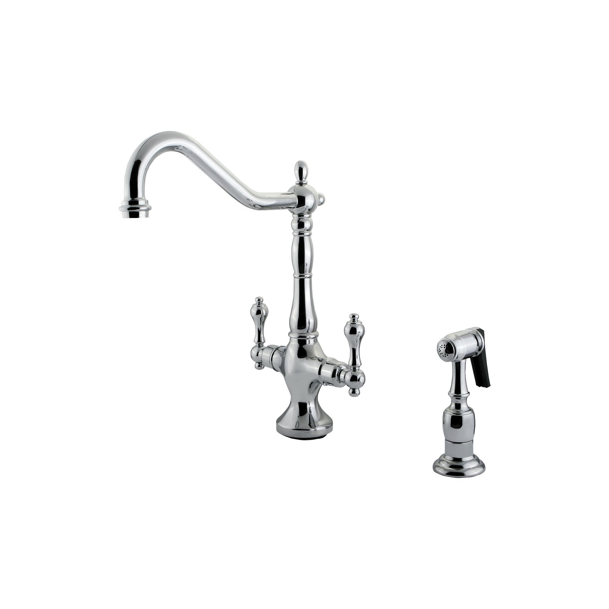 Heritage Chrome Kitchen Faucet with Solid Brass Side Sprayer - Kingston Brass, Grey