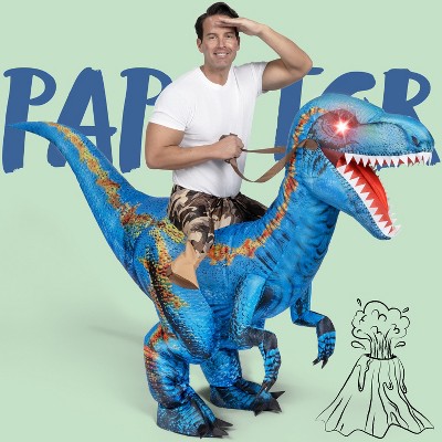 Joyfy Adult Inflatable Dinosaur Costume,  Riding a Light-Up Eyes T-rex Rawr Blow Up Costumes, Halloween Parties Costume