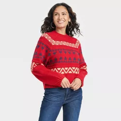 Women's Mock Turtleneck Pullover Sweater - Universal Thread™ Red Fair Isle XL