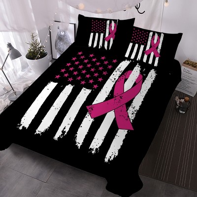 Boersma 3 Pieces American Red Ribbon Print Duvet Cover Polyester King Szie Quilt Cover WIth Pillowcase for Women Adults Bedroom Decor