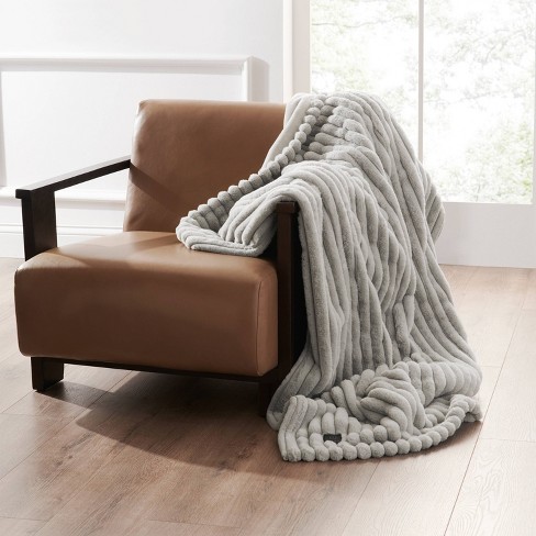 50x60 Coziest Electric Throw Blanket Gray Vertical Lines - Brookstone
