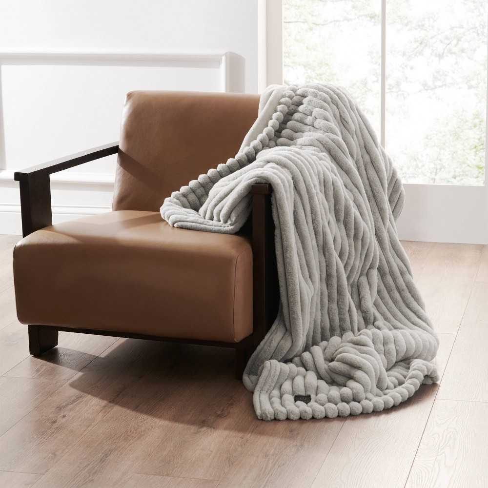 50"x60" Coziest Heated Throw Blanket Gray Vertical Lines - Brookstone