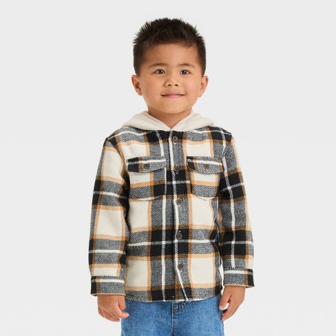 Toddler Boys Lined Plaid Flannel Shacket Cat Jack Cream black Target