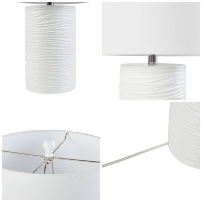 White Textured Resin Table Lamp with Drum Shade