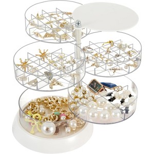 HTUTWOO Rotating Jewelry Box,Small Jewelry Organizer Box and Earring Holder,5 Layer Travel Jewelry Case With Lid,for Earrings Bracelets - 1 of 4