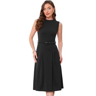 INSPIRE CHIC Women's Sleeveless Crew Neck High Waist A-Line Midi Office Dresses