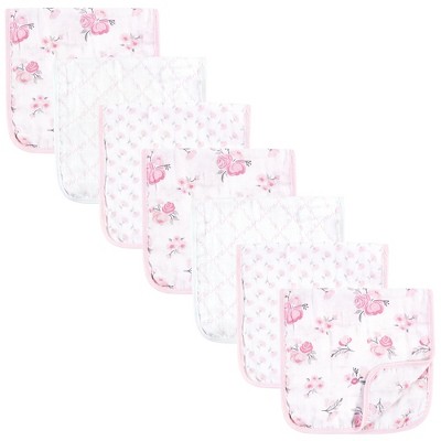 Hudson Baby Infant Girl Muslin Burp Cloth 7pk, Pastel Floral, One Size