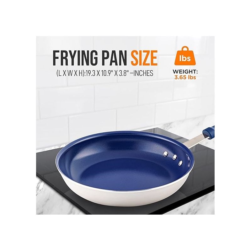 NutriChef 10" Medium Fry Pan - Medium Skillet Nonstick Frying Pan with Silicone Handle, Ceramic Coating, Blue Silicone Handle, 2 of 8