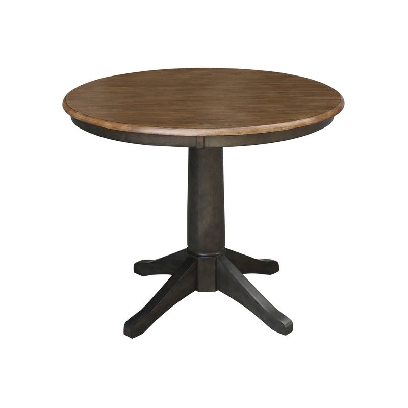 36&#34; Round Dining Table with Flat Legs and 2 Madrid Ladderback Chairs Hickory/Washed coal - International Concepts, 4 of 6