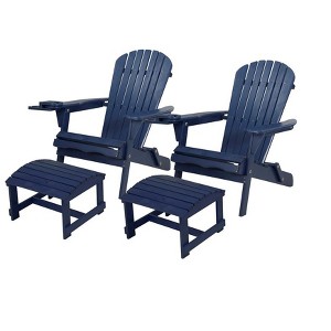 Jiallo Foldable Adirondack Chair with cup holder Conversation Set, 2 Foldable Adirondack Chairs with cup holders with Ottoman - 1 of 4