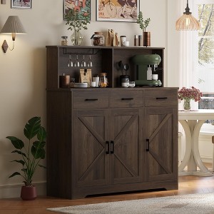 Farmhouse Sideboard Buffet Cabinet with Microwave Stand – Barn Doors, Drawers & Shelves - 1 of 4