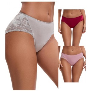 INSPIRE CHIC Women's Mid-Waisted Lace Briefs HI-Cut Period Leak Proof Ladies Underpants 3 Packs - 1 of 4