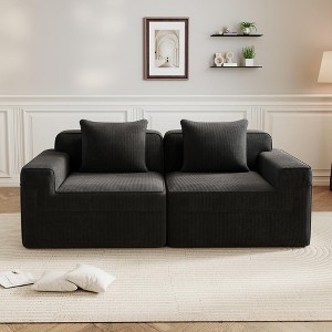 QingMoon Loveseat Boneless Sofa, Modular Deep Seat Couch, Comfy Corduroy Fabric Sofa with Throw Pillows for Living Room, Apartment - 1 of 4