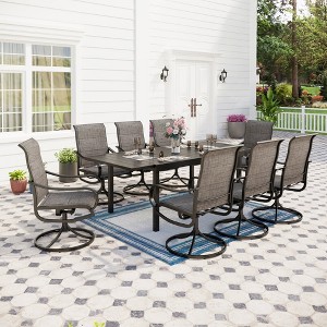 Captiva Designs 9pc Patio Dining Set with Slat-top Adjustable Steel Rectangle Table & Padded Textilene Swivel Chairs - 1 of 4