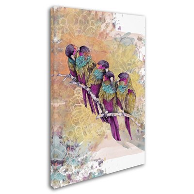 Trademark Fine Art - The Tangled Peacock Purple Parrots Matted Framed Art