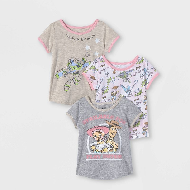 Toddler Girls' 3pk Short Sleeve Toy Story T-Shirt - Pink, 1 of 6