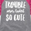 Girls' - Instant Message - Trouble Never Looked So Cute Shirt Tail Raglan Graphic T-shirt - 2 of 4
