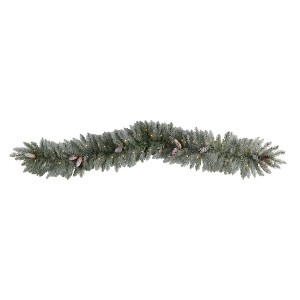 Nearly Natural 6' Pre-lit LED Frosted Spruce with Pinecones Artificial Christmas Garland Green with Warm White Lights: Traditional Indoor Decor - 1 of 4