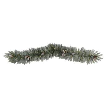 Nearly Natural 6' Pre-lit LED Frosted Spruce with Pinecones Artificial Christmas Garland Green with Warm White Lights