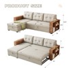 GlasFlength Upholstered Pull Out Sectional Sofa with Storage Chaise, Convertible Corner Couch, Beige-Wooden, 84*28*33.75 - 2 of 4
