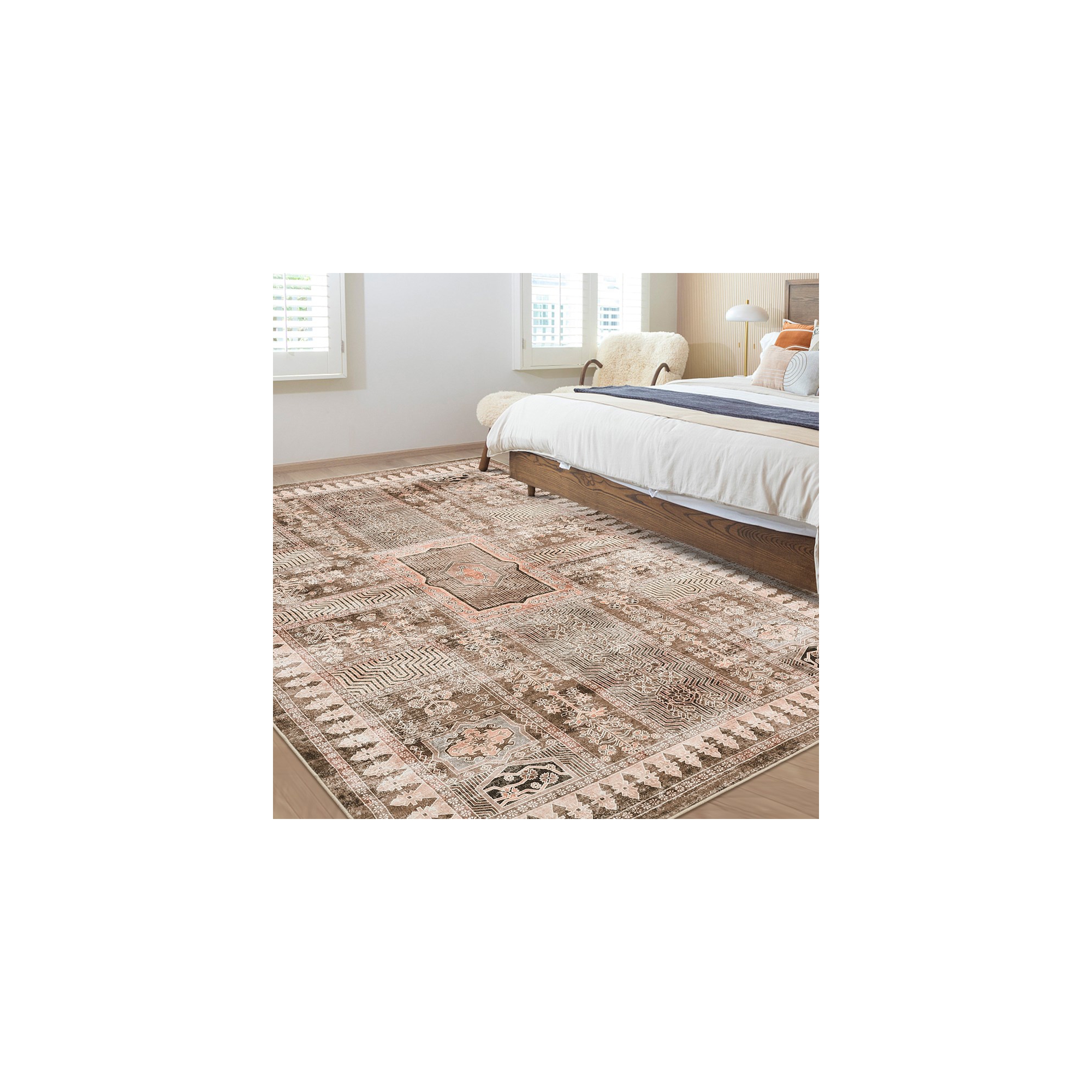 Area Rugs for Living Room Bedroom Vintage Floral Rug Geometric Carpet, 9'x12'
