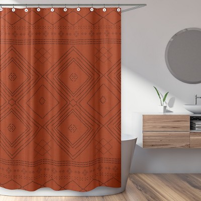 Burnt Orange and Black Geometric Tribal Fabric Shower Curtain