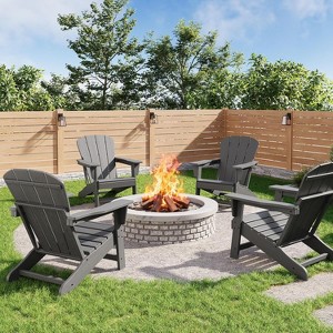 Modern HDPE Adirondack Chair, 380LB Oversized All-Weather Poly Lumber Outdoor Chair with Wood Grain, for Patio, Fire Pit & Pool - 1 of 4