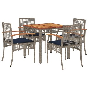 vidaXL Patio Dining Set with Cushions Gray Poly Rattan, 3 Table Sizes, Chair or Bench Options, Multiple Set Sizes - 1 of 4