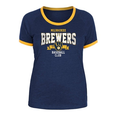 Mlb Milwaukee Brewers Women s Heather Bi blend Ringer T shirt Target