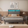 Bed Frame with Storage Headboard, Charging Station & LED, Modern Linen Upholstered Platform Bed Frame - 3 of 4