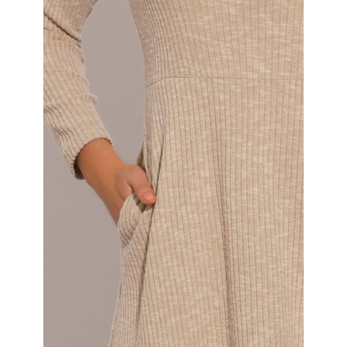 Женские платья INSPIRE CHIC Women's Casual Square Neck A-Line with Pockets Knitted Sweater Dress X-Large Light Khaki — фото 4