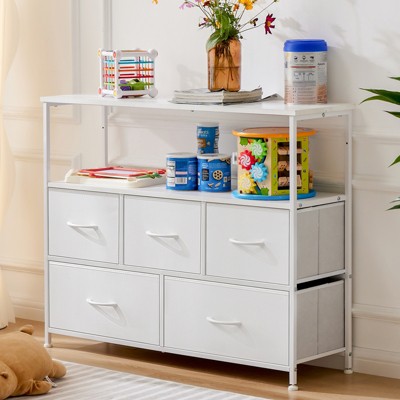 DOMETOUR 5 Drawer Dresser for Bedroom Fabric Storage Tower, Storage Cabinet Tall Chest Organizer Unit Bins Living Room Entryway Closet-Black