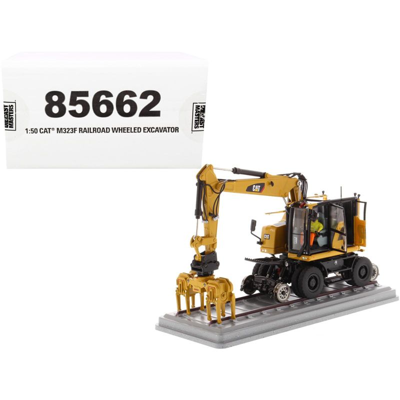 CAT Caterpillar M323F Railroad Wheeled Excavator W/ Operator & 3 Work Tools High Line Series 1/50 Diecast by Diecast Masters, 1 of 7