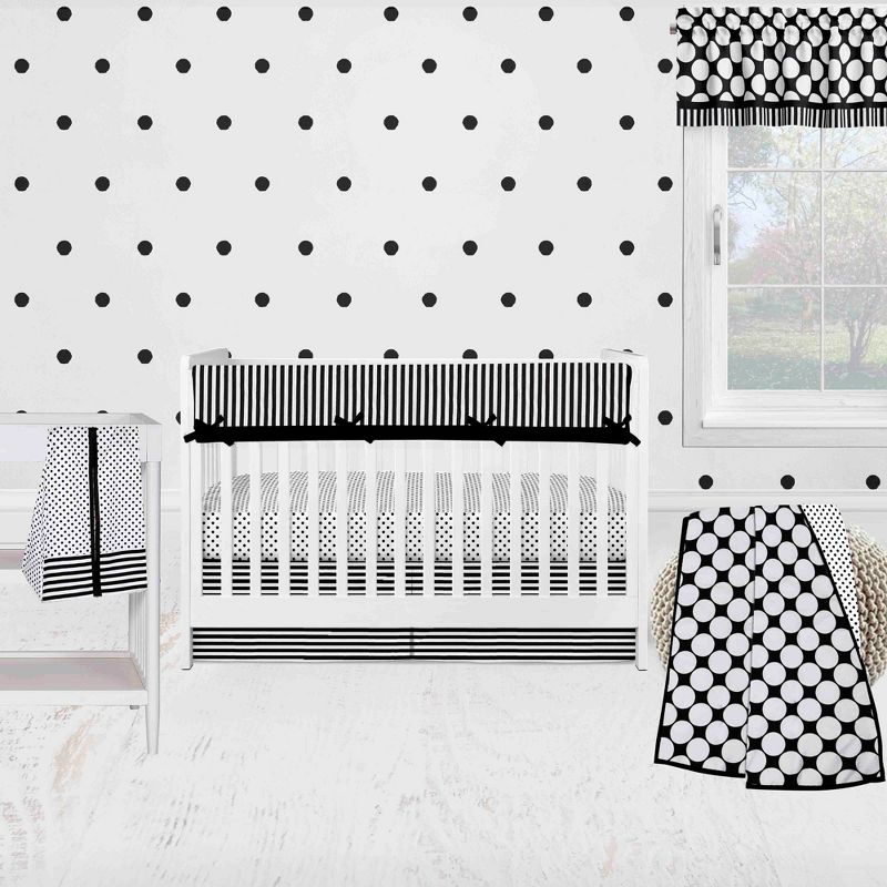 Bacati - Dots Stripes Black/White 6 pc Crib Bedding Set with Long Rail Guard Cover, 4 of 12