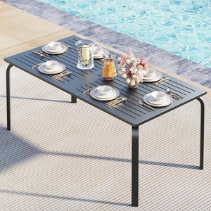 Nasitip 71" Modern Outdoor Dining Table with Umbrella Hole, Gray Aluminum Patio Table, Rust-Proof & Weather-Resistant - 1 of 4