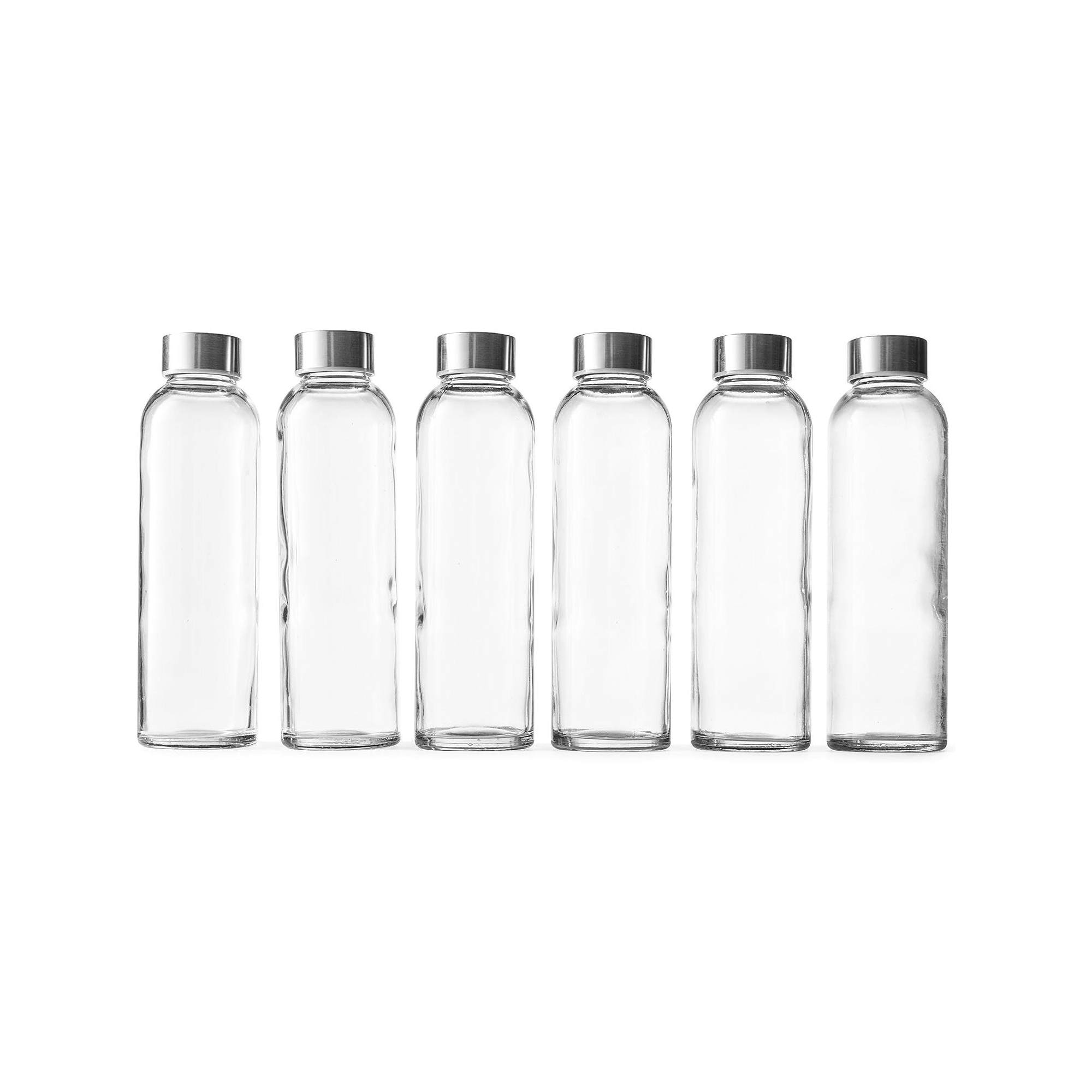 Epica 17oz Reusable Glass Water Bottles with Lids - Juice Storage, Durable & Eco-Friendly, Set of 6