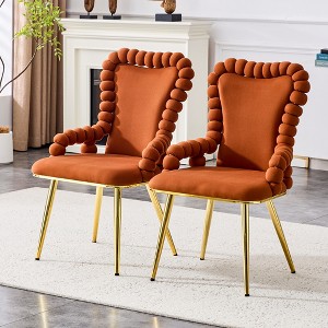 KTMBDW Metal Dining Chairs Set of 2, Modern Velvet Fabric Upholstered Kitchen Side Chairs, Farmhouse Dining Room Chair with Gold Legs - 1 of 4