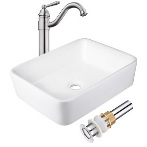 Aquaterior 19"x15"x5" Ceramic Above Counter Sink with Single-hole Faucet Bathroom Toilet - 1 of 4
